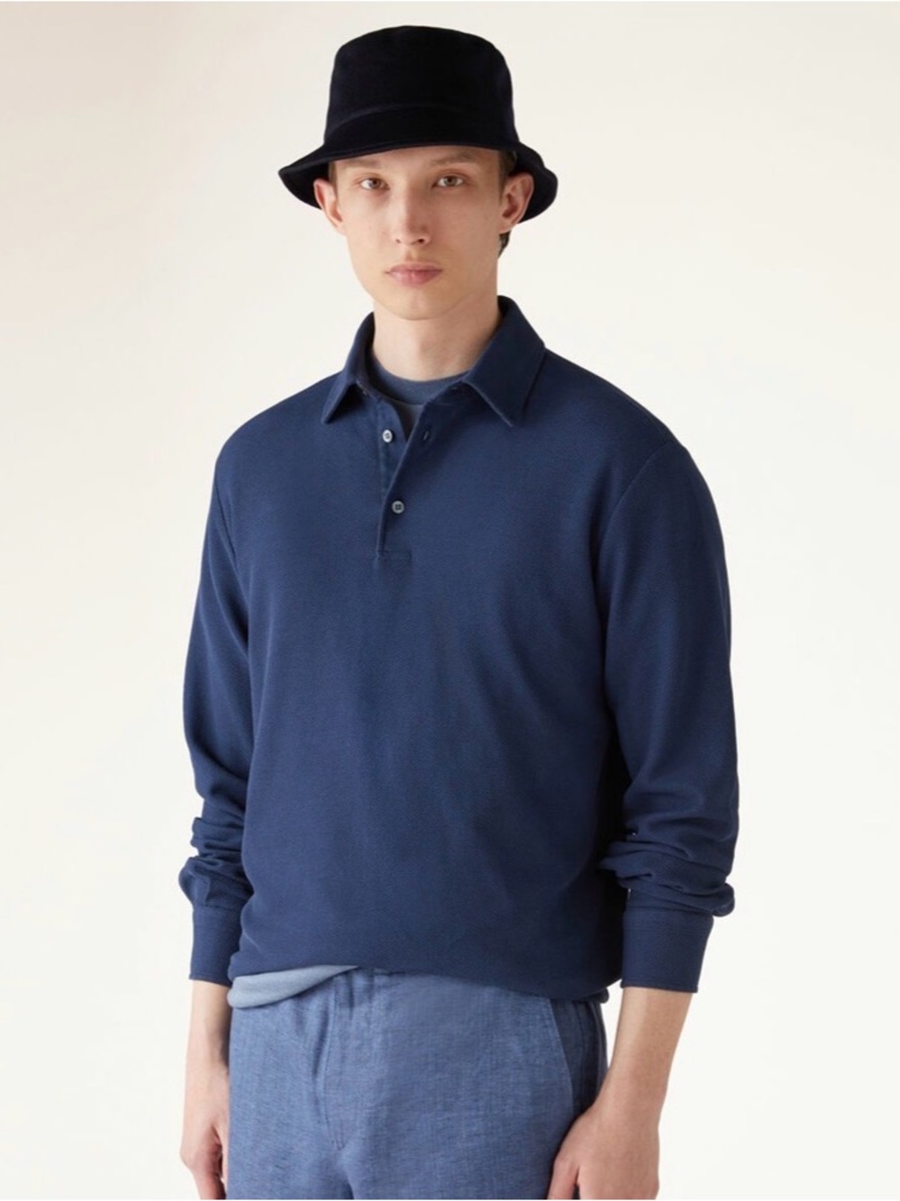 Loro Piana Dark Navy Long-Sleeve Polo Shirt - Picture 4 of 14